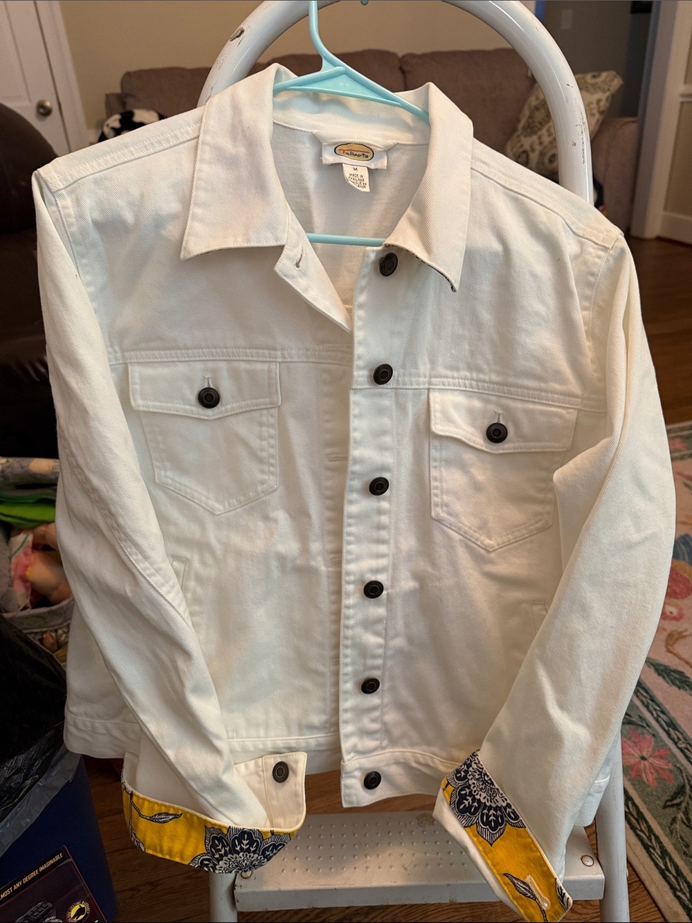 White Denim Jacket with Yellow Bandana Cuff Detail - Talbots